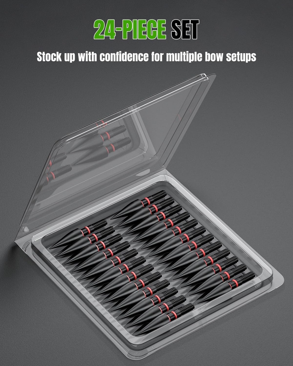 24Pcs Archery Field Points Screw-in Arrow Point 100 Grain 5/16" Steel Field Tips