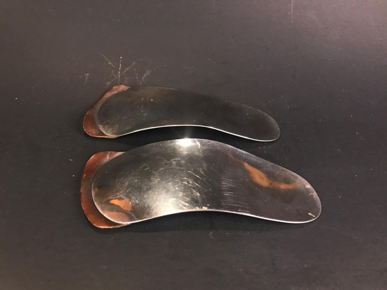 Antique Dr. Scholl's Metal and Leather Flexoid Arch Support Insoles Left & Right