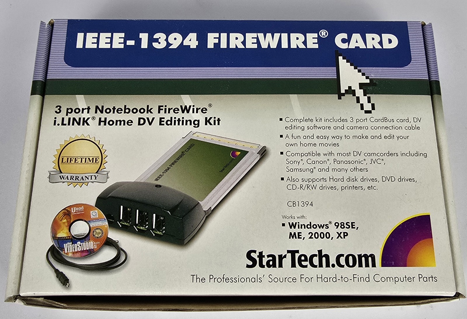 Startech FireConnect IEEE 1394 3-Port FireWire CB1394 CardBus Notebooks Laptop
