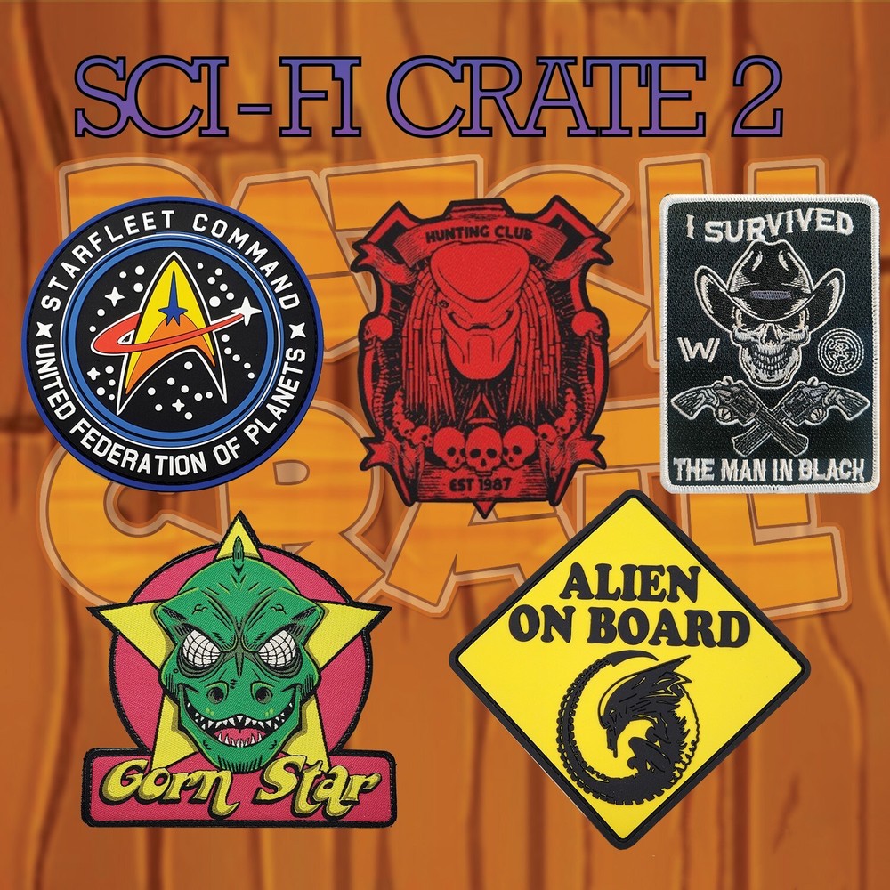 RARE! Set of 5 Patch Crate Alien Themed Patches 2pc Hook/Loop Backing