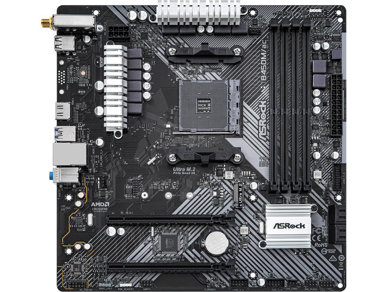 ASRock B450M/AC R2.0 AM4 AMD Promontory SATA 6Gb/s Micro ATX Motherboard