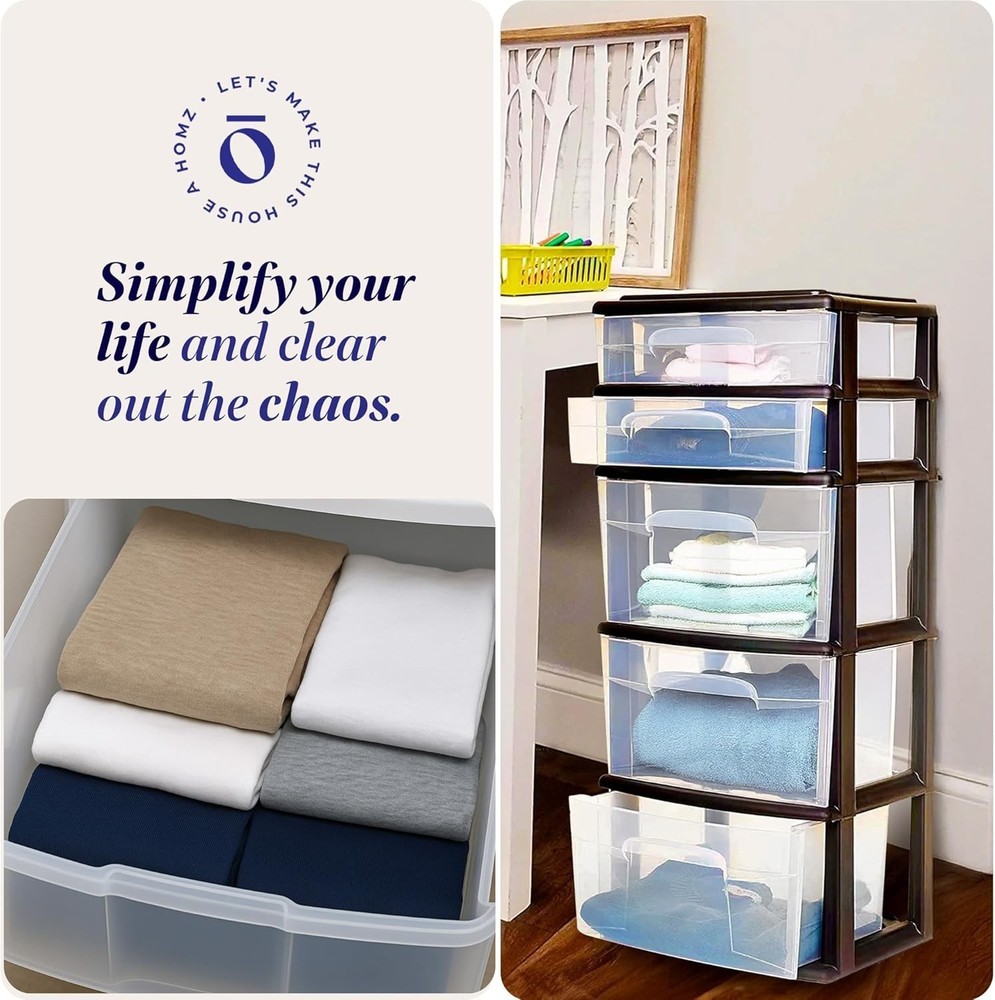 Drawer Tower 5-Tier Clear Plastic Storage Organizer Unit Multi-Purpose Container