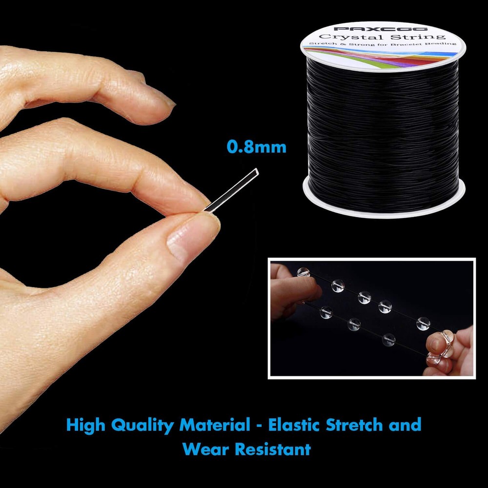 Paxcoo Stretchy String for Bracelets, 0.8 mm Black Elastic MM,