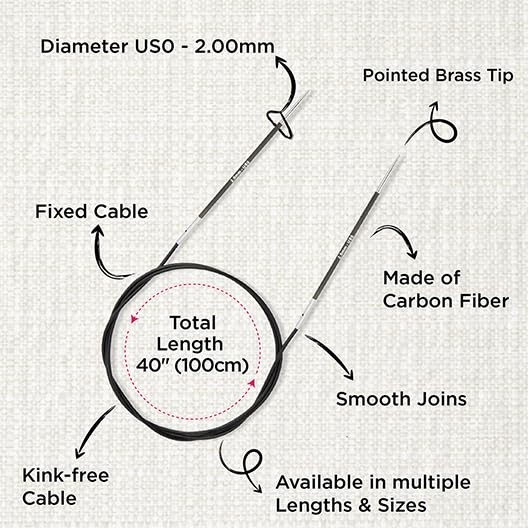 KnitPro Karbonz Fixed Circular Needle 40"(100cm) | US Size 0 (2mm)