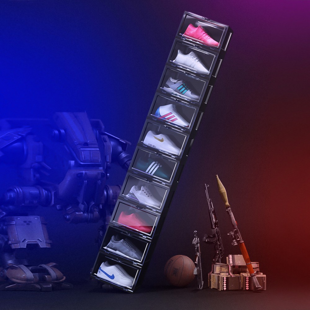 4X Magnetic Drop Side Shoe Box Stackable Shoes Sneaker Storage Container For AJ