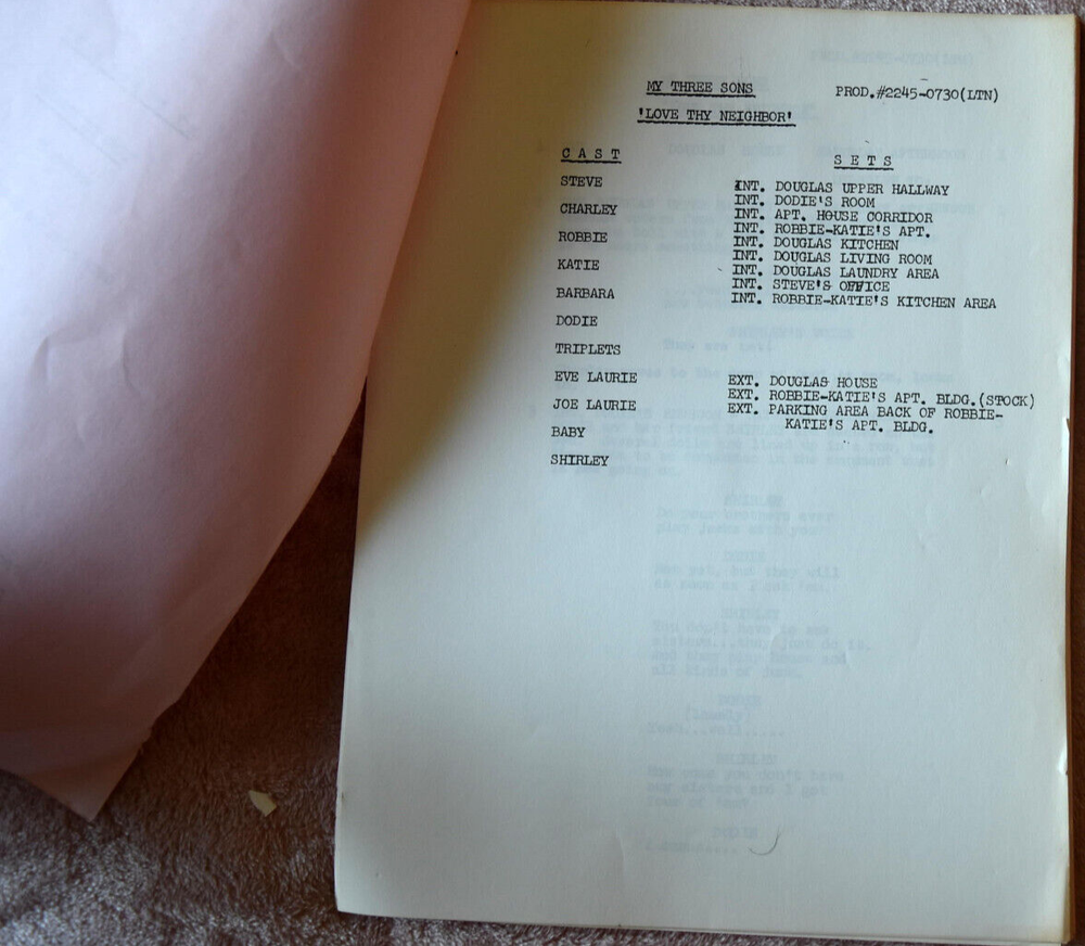 1969 My Three Sons "Love Thy Neighbor" Original Screenplay Script