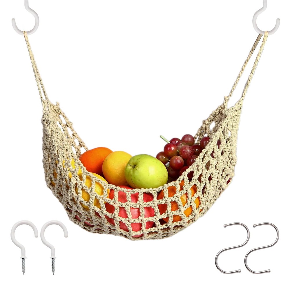 Fruit Hammock for Kitchen Under Cabinet,Large Macrame Fruit Hammock for Kitch...