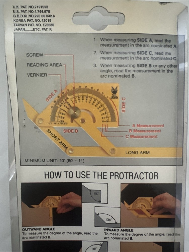 CCKL CREATOR P1028 Adjustable Protractor Multipurpose Angle Finder Yellow NIP
