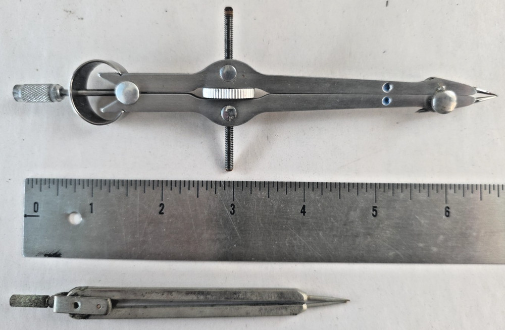 4" Vemco Drafting Compass x/ Box, 3 Drafting Pencils, Lead, Ruler & Sharpener