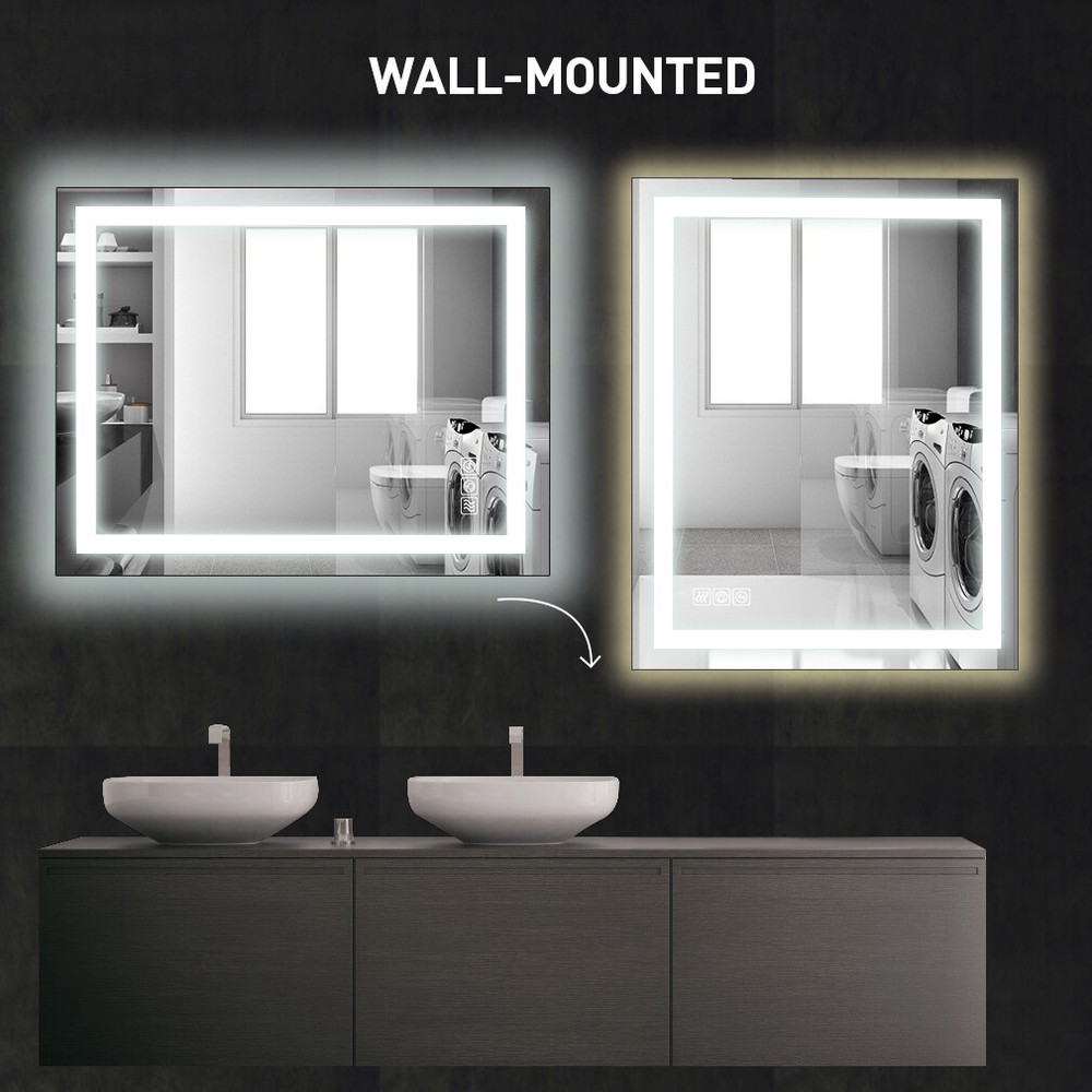 Bathroom Lighted Makeup Bathroom Mirror Dimmable Vanity Mirror Wall Mount w/Led