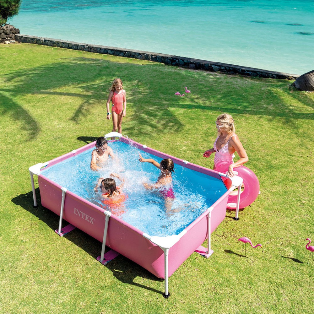 Intex 86" x 23" Rectangular Frame Above Ground Swimming Pool, Pink (Open Box)