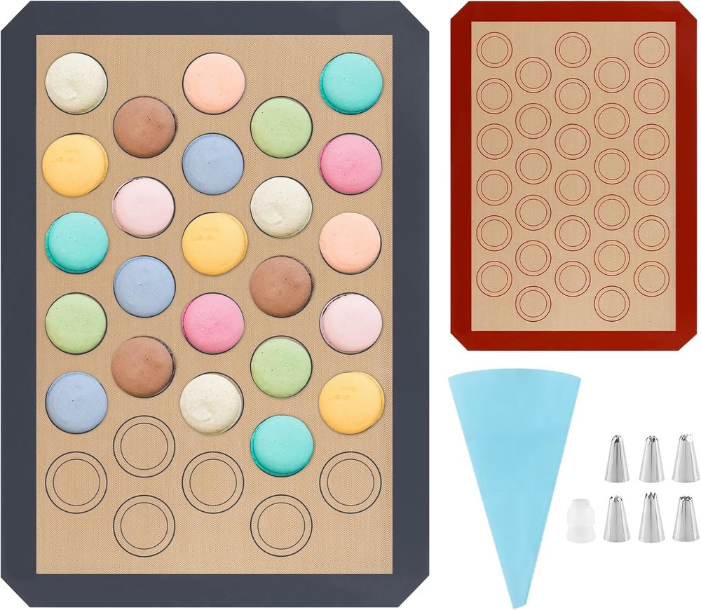 16Pcs Macaron Silicone Baking Mats Kit Reusable Nonstick Macarons Baking