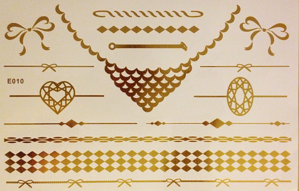 5 Sheets Flash Disposable Temporary Adhesive Tattoo Gold 15teile Body Neck Chain