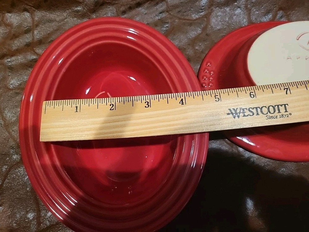 [2] Two Small APPOLIA Roasting Baking Individual Casseroles Cranberry. 8oz Cap.