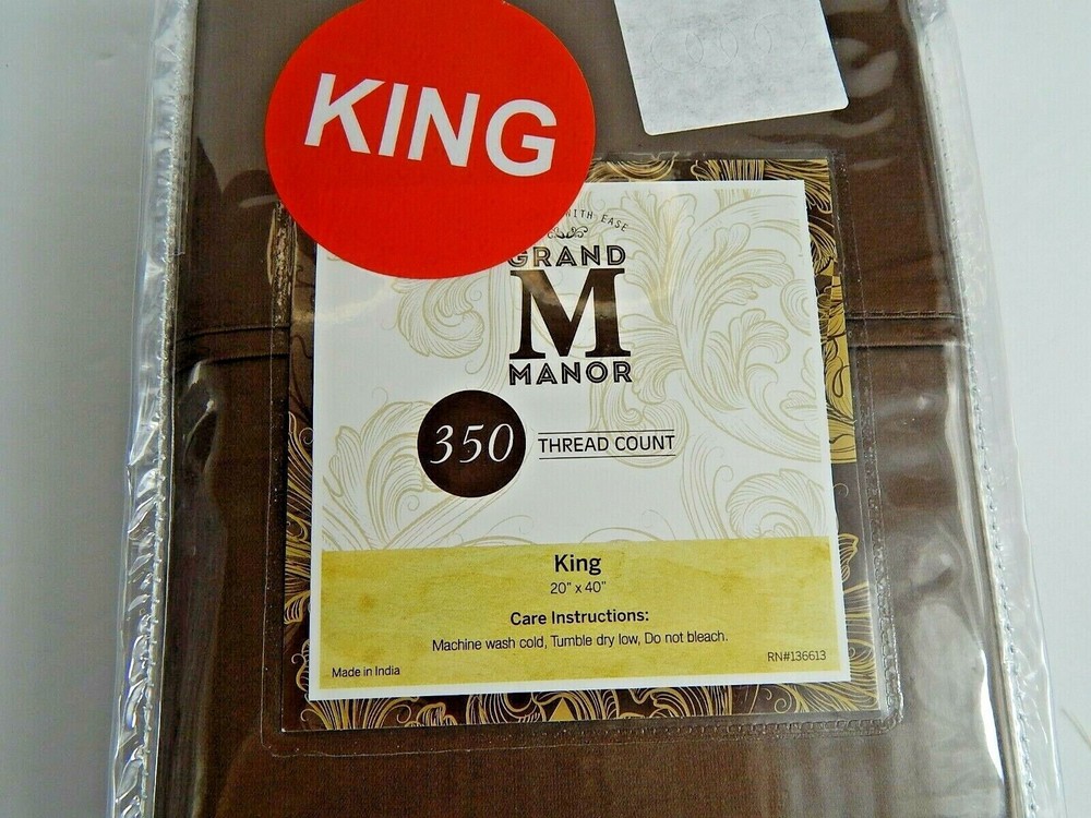 Grand Manor Two King Sized Pillowcases Chocolate 350 Thread Count