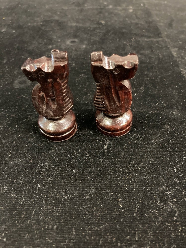 2 REPLACEMENT KNIGHTS CHESS PIECES, SOLID WOOD, WEIGHTED 1 7/8" TALL X 7/8" BASE