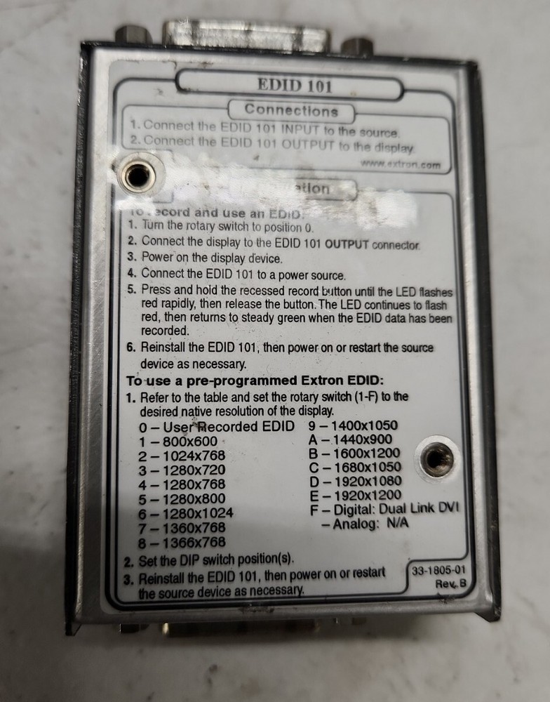 Extron EDID 101D DVI Input source Emulator