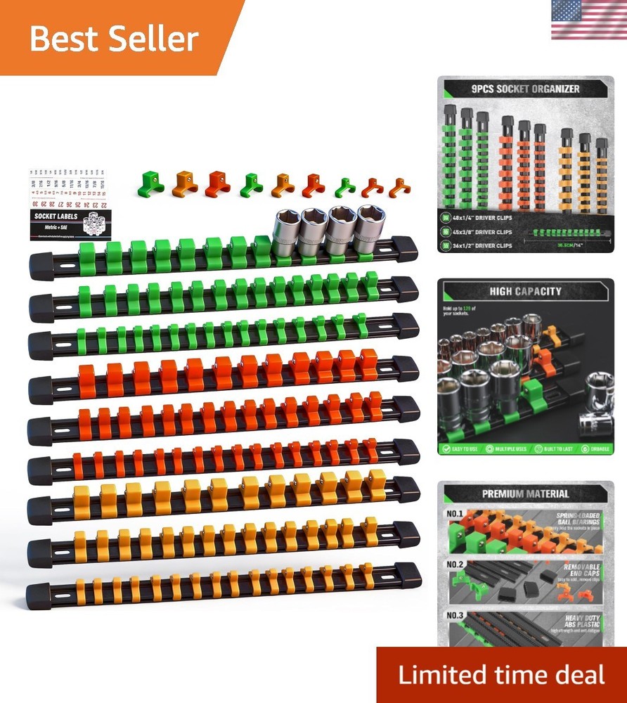 SWANLAKE 9PCS Adjustable Socket Organizer - 1/4