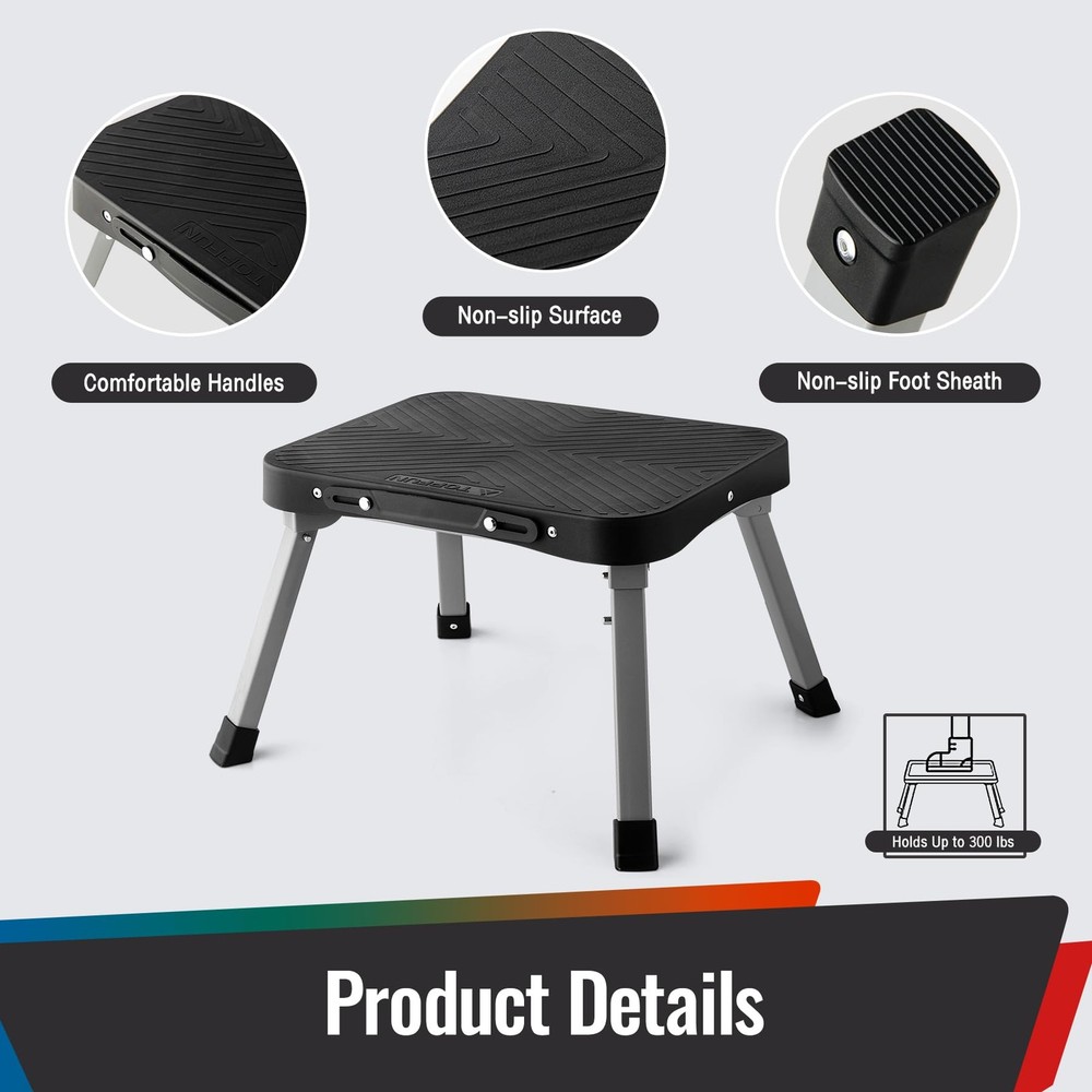 STOODER 11" Folding Step Stool, Non-Slip 16x12 Large Platform, Portable Compa...