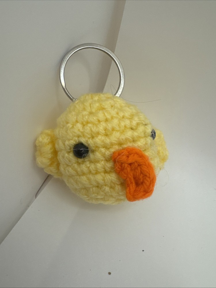 Crocheted small chicken keychains