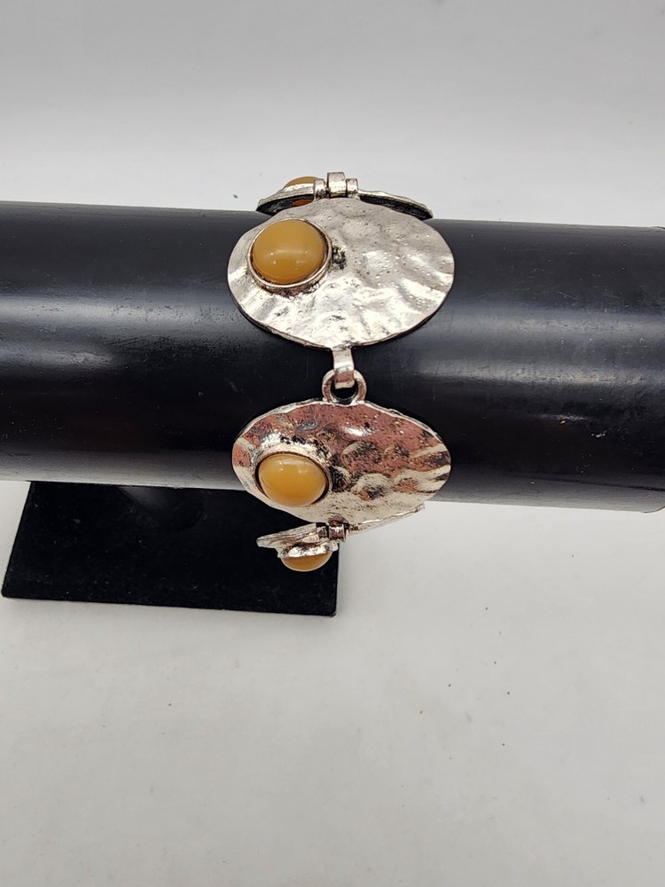 Vintage Silver Dish Braclet With Amber Center