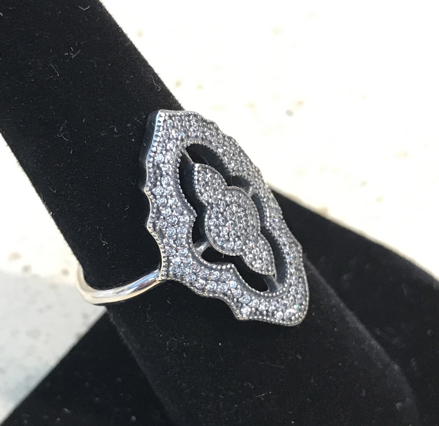 RARE~ Pandora Sparkling Lace Ring #190917CZ ~FREE HINGED BOX & POLISH CLOTH +Tag