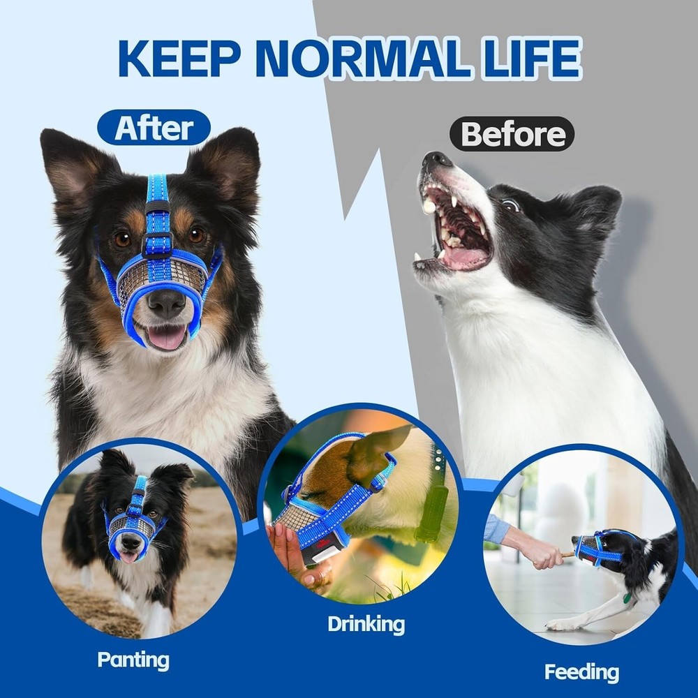 Dog Muzzle Soft No Barking Bite Mesh Muzzle Breathable Muzzle Allow Panting Blue