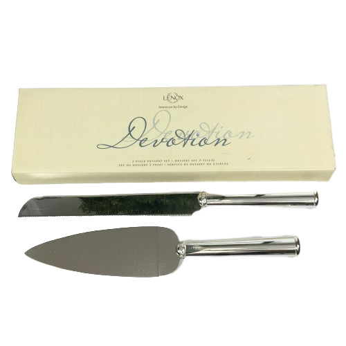 Lenox Devotion 2 Piece Dessert Set Cake Knife & Server Silverplate 825522 Silver