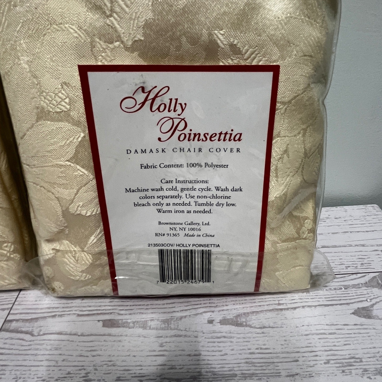 Brownstone Gallery Holly Poinsettia Damask Chair Covers Set of 2 Ivory Cream NEW