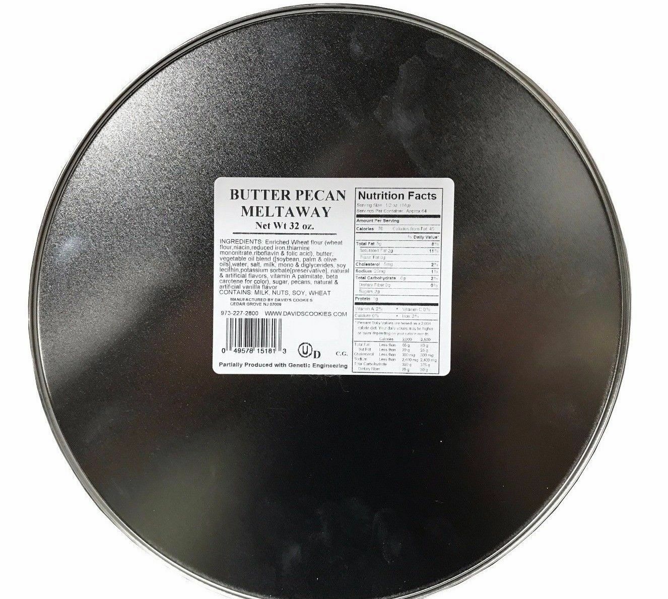 2 Packs David's Cookies Butter Pecan Meltaways 32 oz Each Pack, Total 64 oz