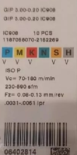 10   PCS  ORIGINAL  INSERTS‎       GIP 3.00-0.20 IC908