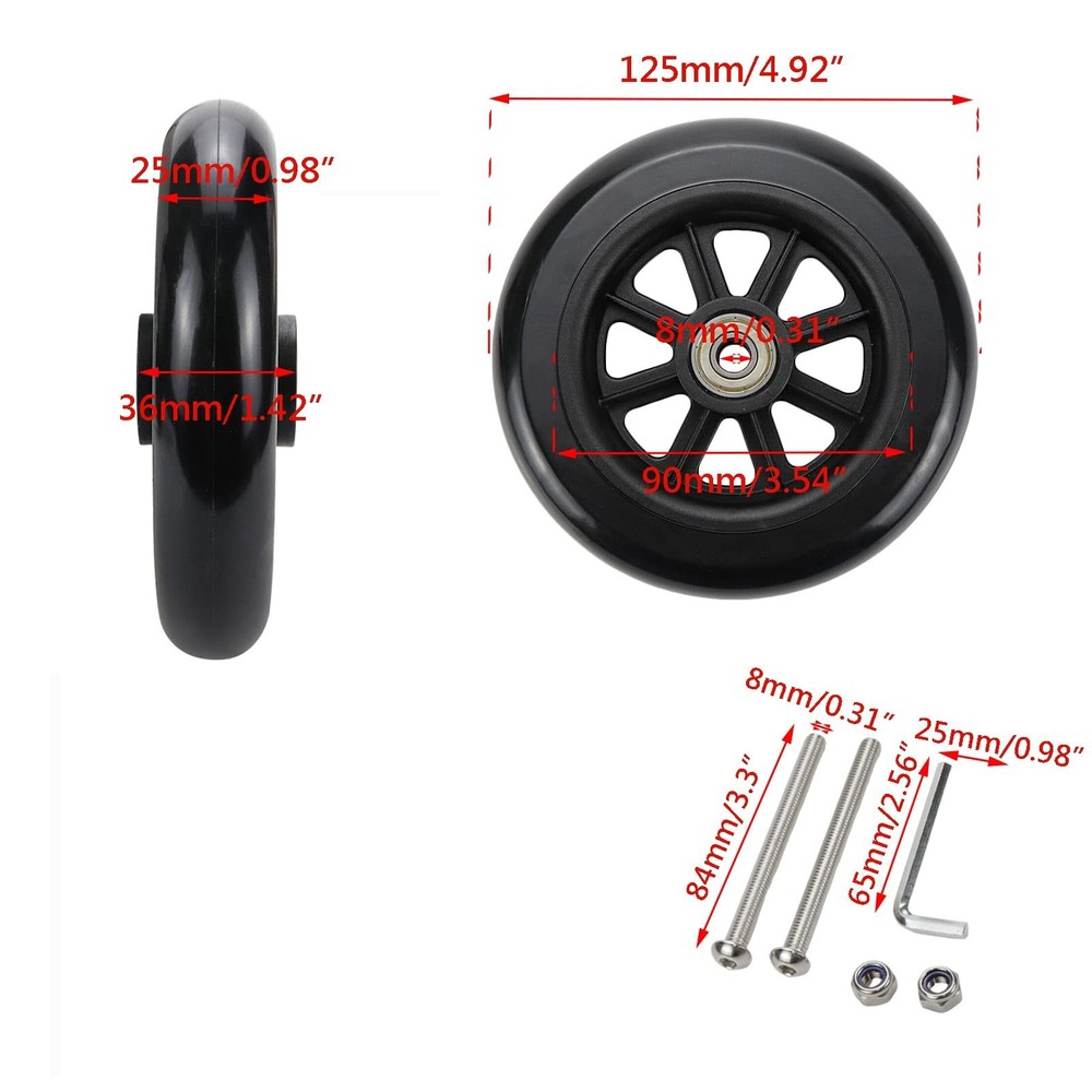 Wealrit Black Solid Walker Wheels Replacement - 5 Inch Drive Rollator Wheels ...