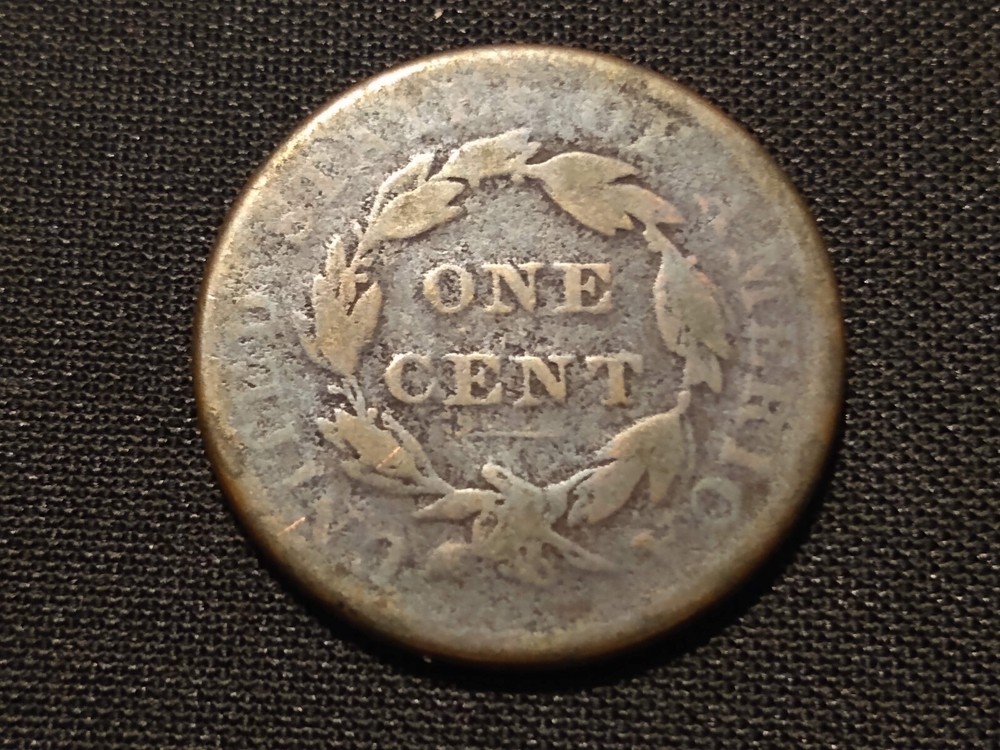 1837 large cent plain cords medium letters lowball transitional head copper coin