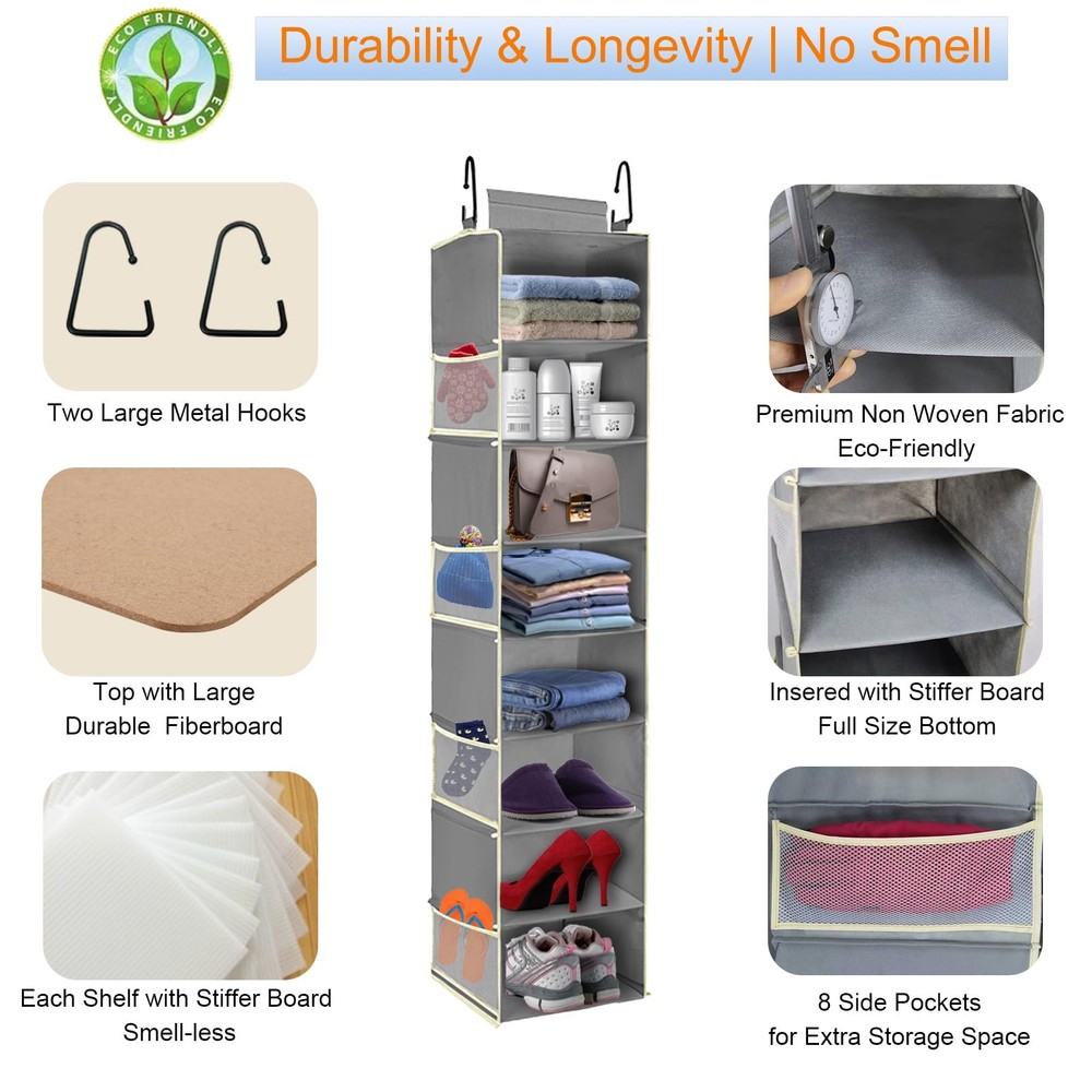 roomtalk 2 Pack Large-Sized Hanging Shoe Organizer 2 pack, Grey - 2