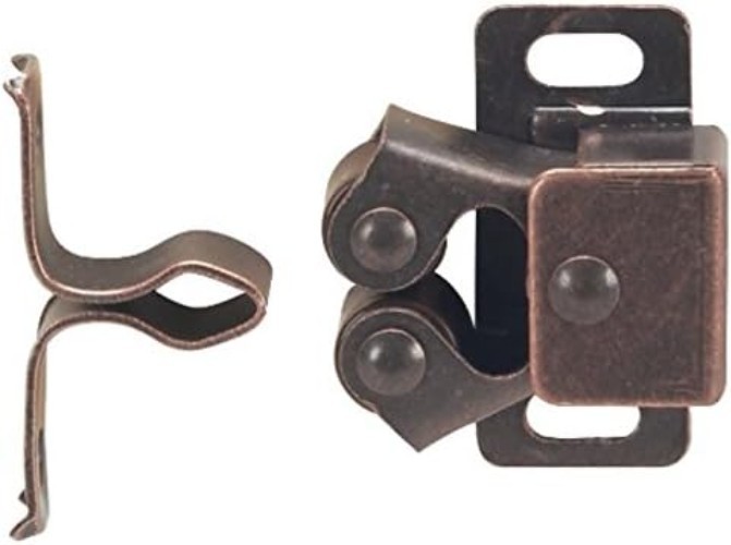 Durable Double Roller Catch in Antique Copper - Includes Strike Plates & Screws