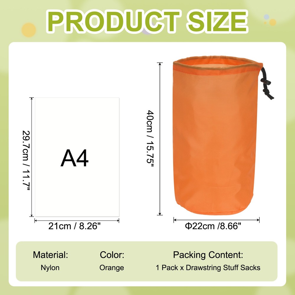 Stuff Sack, Nylon Waterproof Storage Sacks, 9x16Inch(Orange)