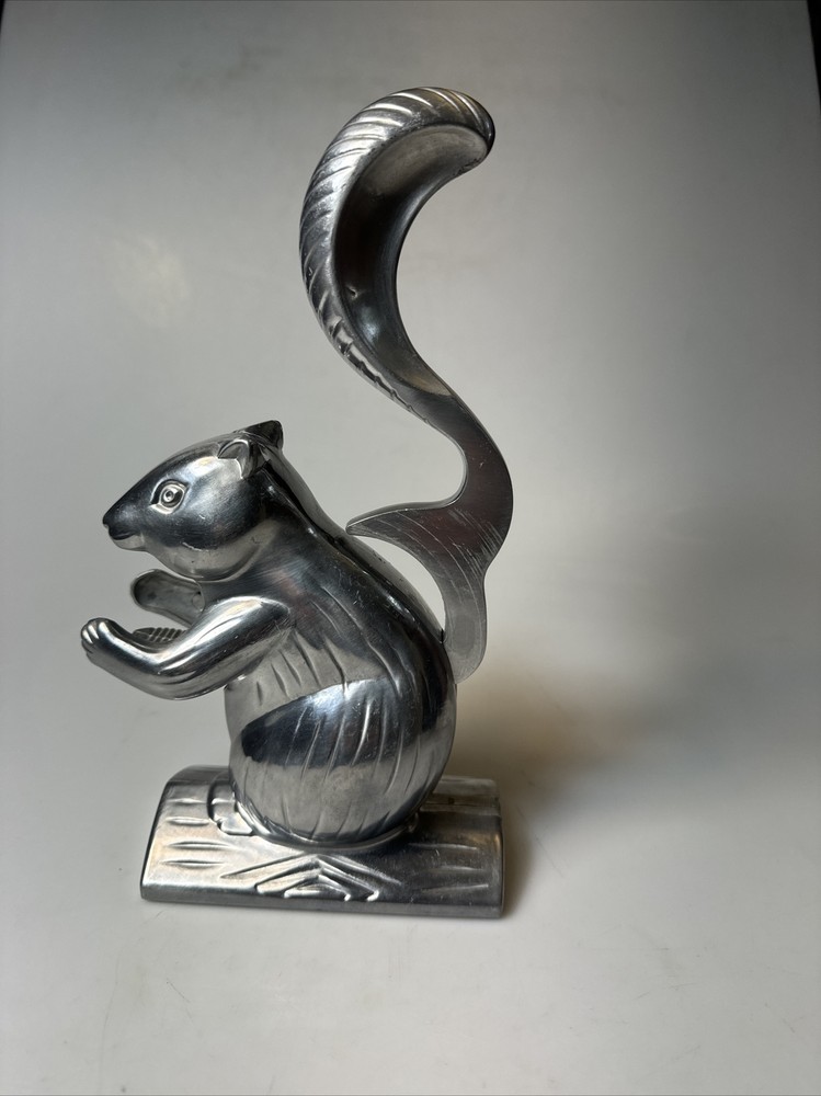 Vintage Squirrel Figural Cast Aluminum Nut Shell Cracker Long Tail Handle Retro