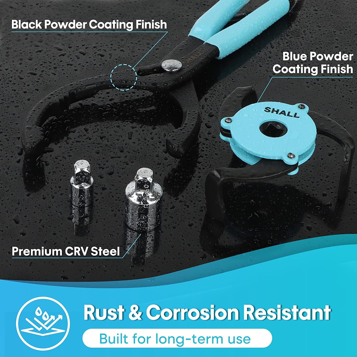 SHALL 4PCS Oil Filter Removal Set,12 In Oil Filter Plier,3-Jaw Oil Filter Wrench