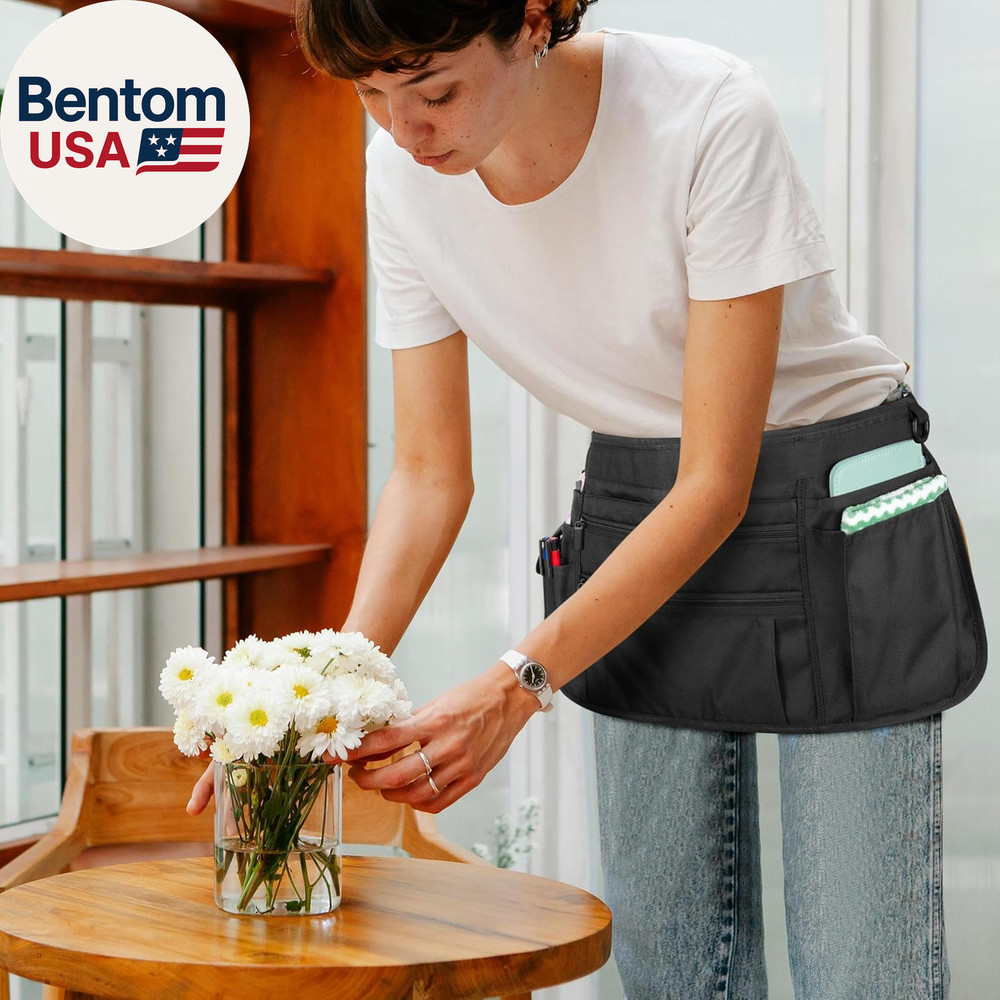 Waitress Server Apron with Multiple Pockets, Half Apron with Adjustable Belt for