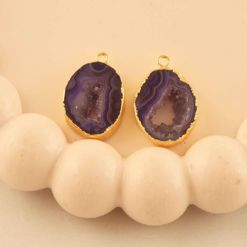 Small Geode Slice Gold Electroplated DIY Pair Connector For Making Earring