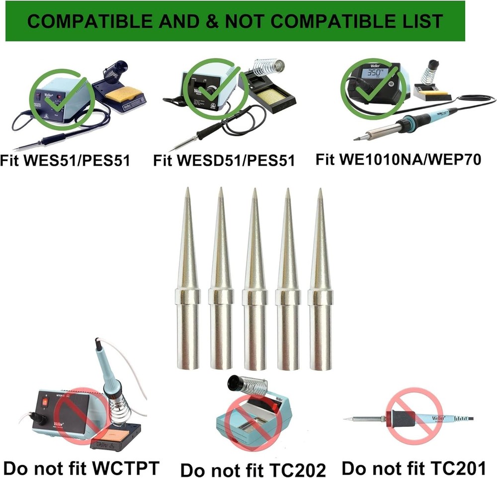 Micro Soldering Precise Replacement Tips for Weller Soldering Stations - 6 PCS
