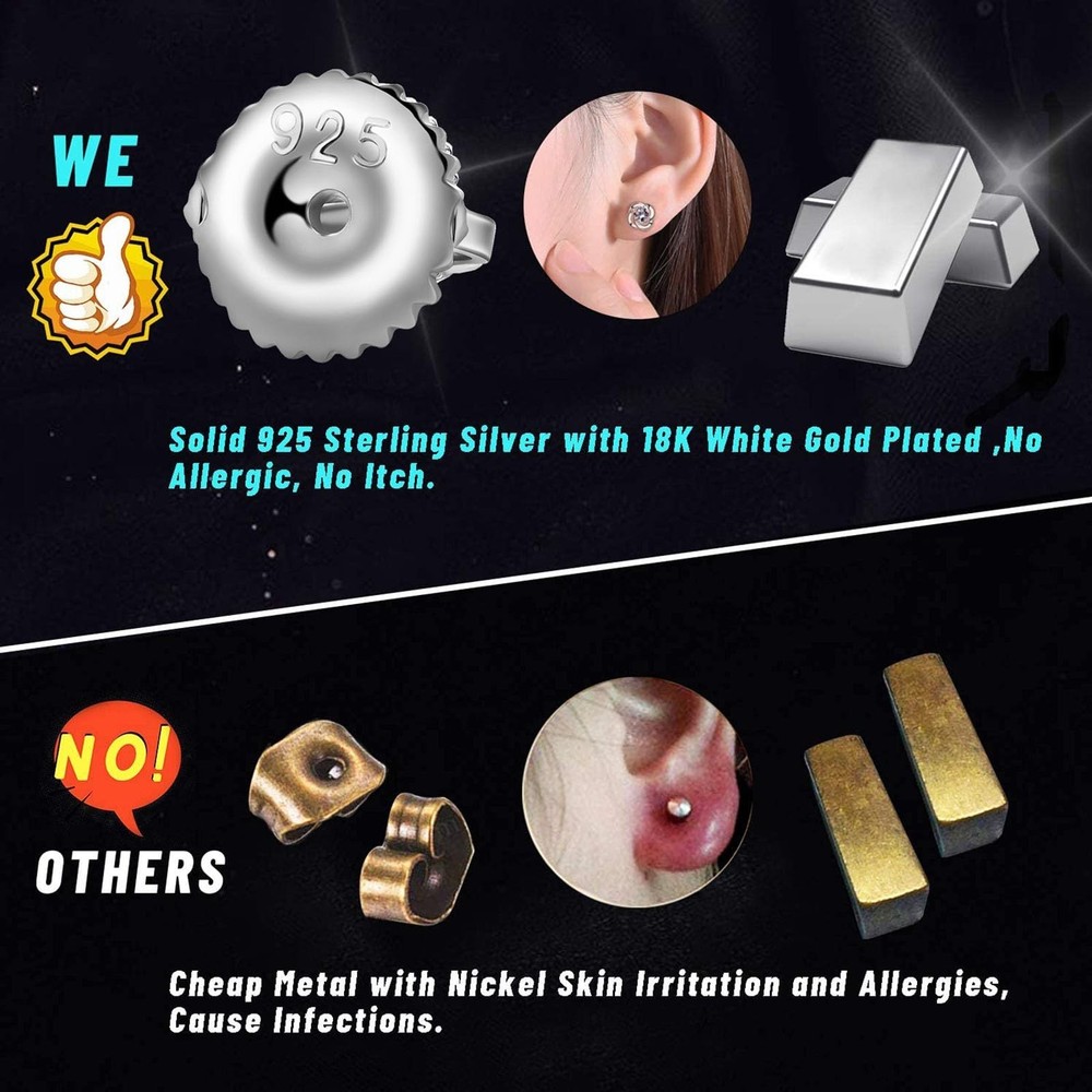 DELECOE 14K Gold Plated Secure Screw Earring Backs Replacement for Diamond Ea...