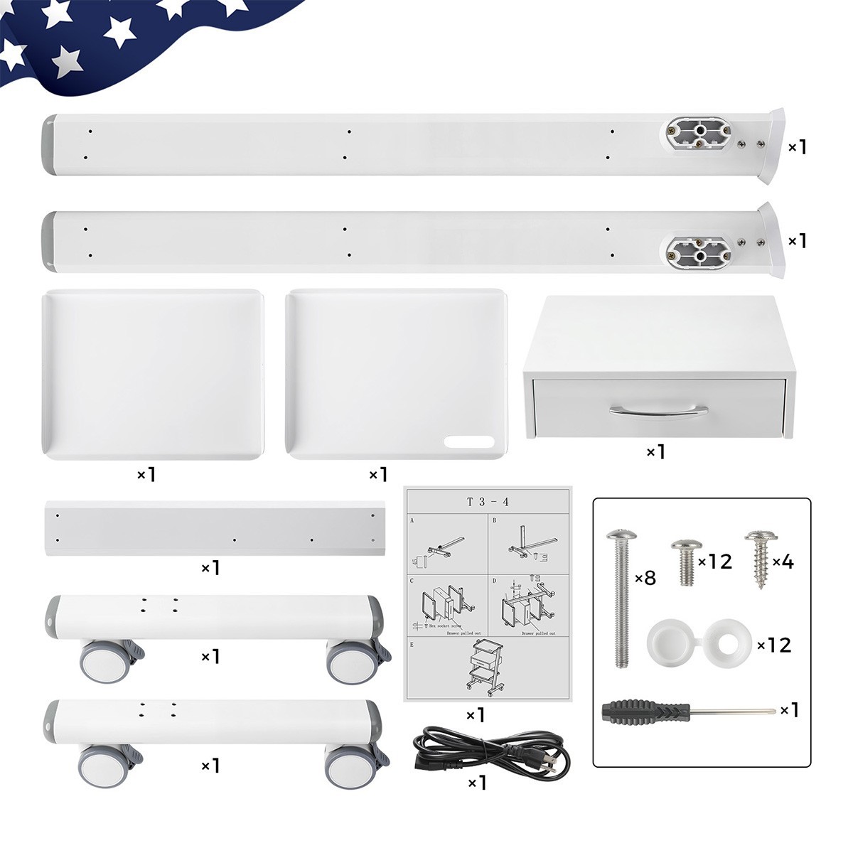 3 Layer Dental Trolley Mobile Instrument Cart Medical Tool Cart with Socket