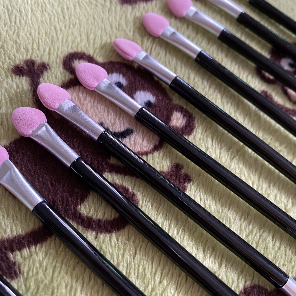 10pcs Pink Double Side Eyeshadow Sponge Applicator, Long Handle , 4.5” New