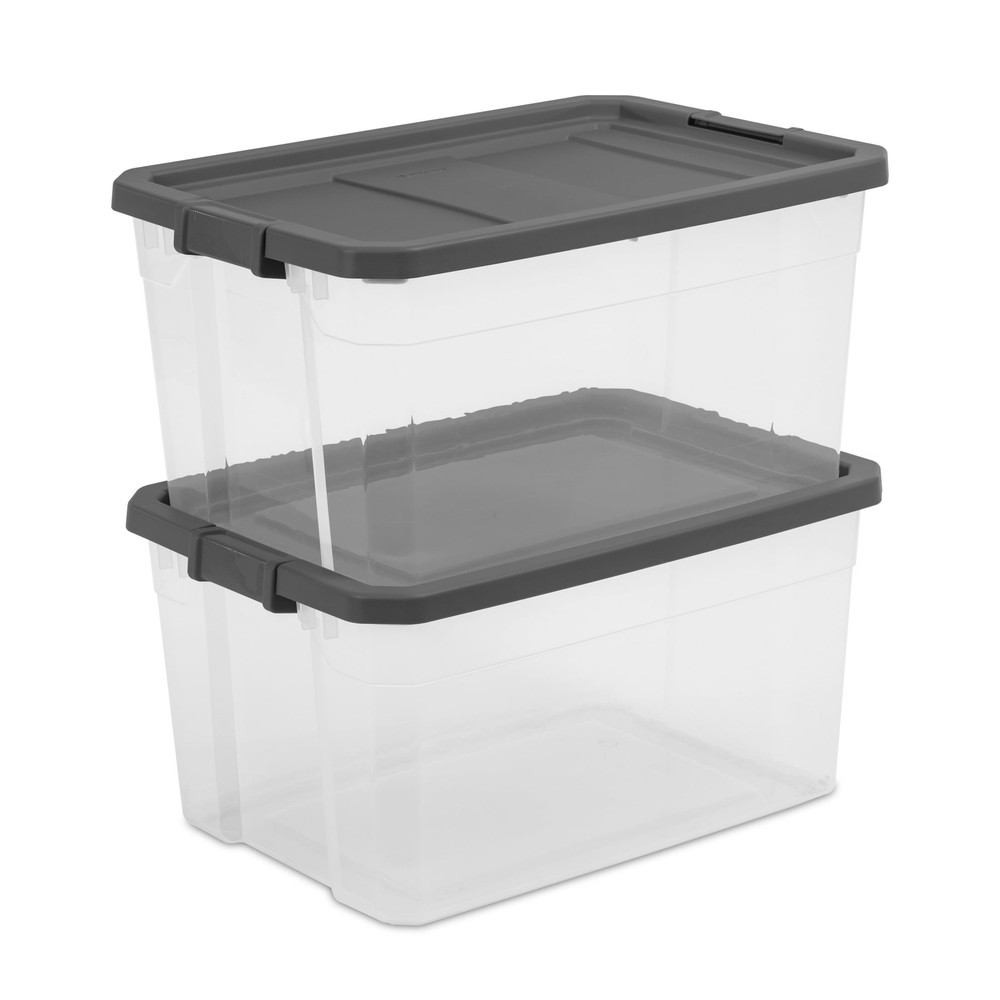 76 Quart Stacker Box, Durable Clear Plastic Bin with Lid, Dark Gray