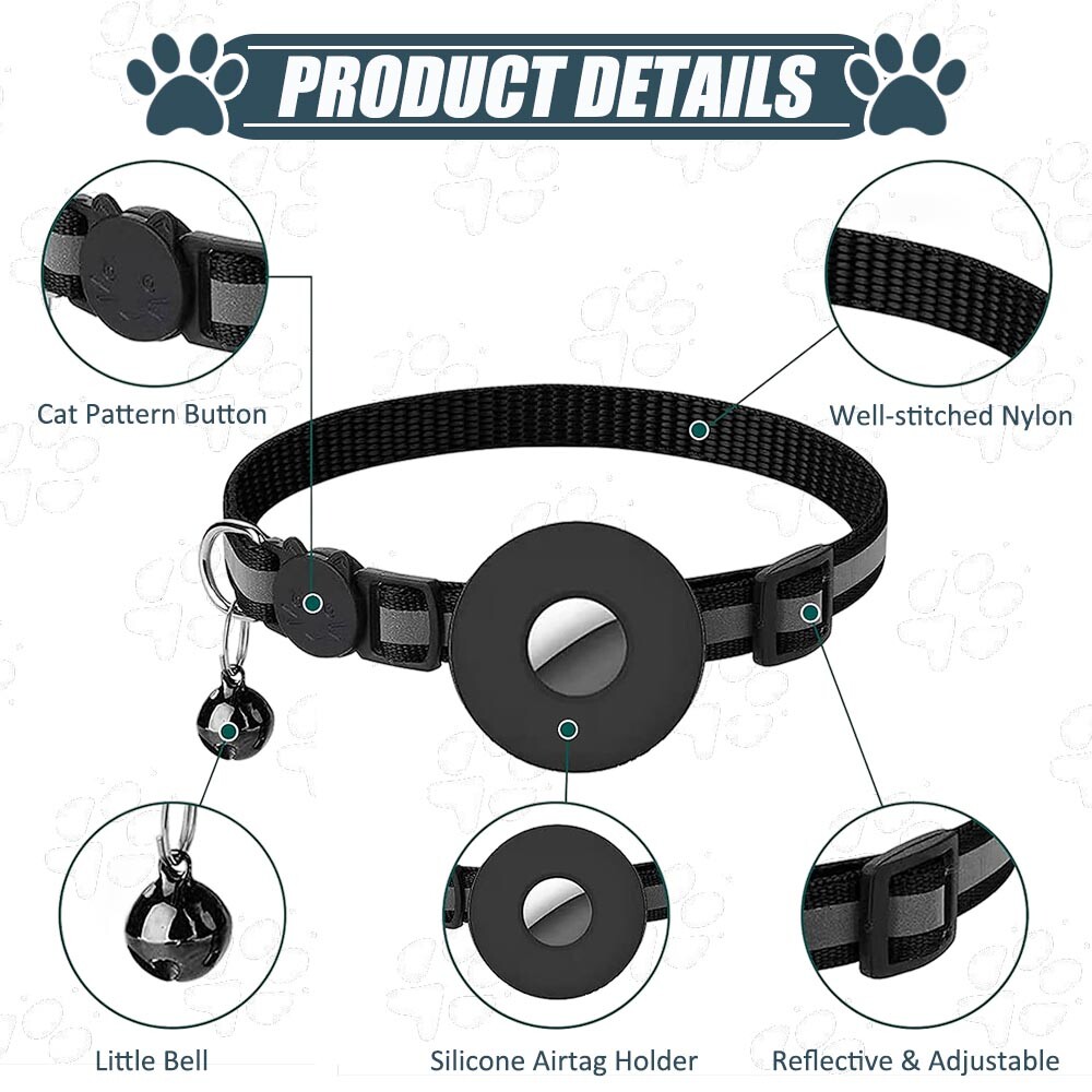 AirTag Cat Collar Reflective Air Tag Dog Pet Collar with Bell Breakaway Safety