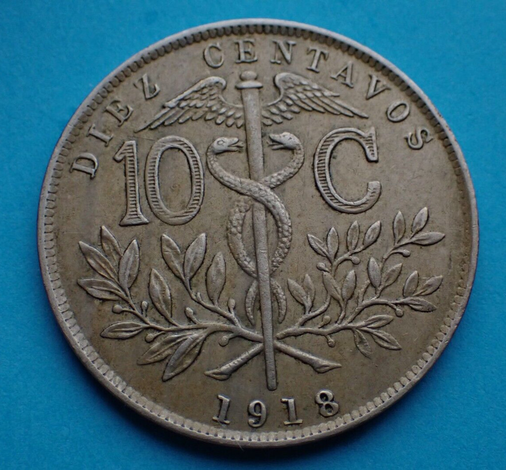Bolivia, 10 Centavos 1918, as shown.