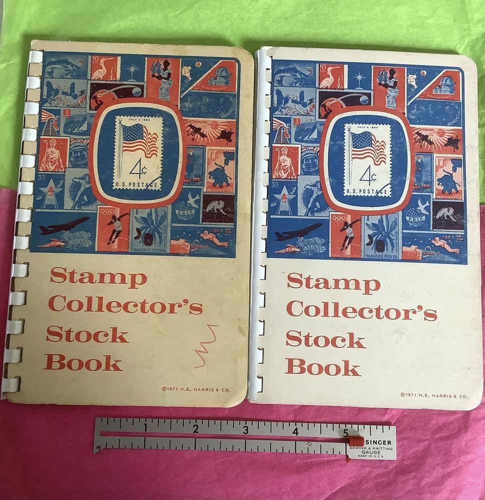 Vintage 2 Stamp Collector’s Stock Books WITH Approx.100+ Per- 1960’s 70’s 80’s