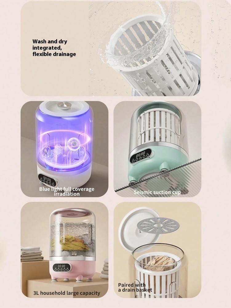 Portable Washing Machine Mini Washer with USB/DC Power & Battery White Compact