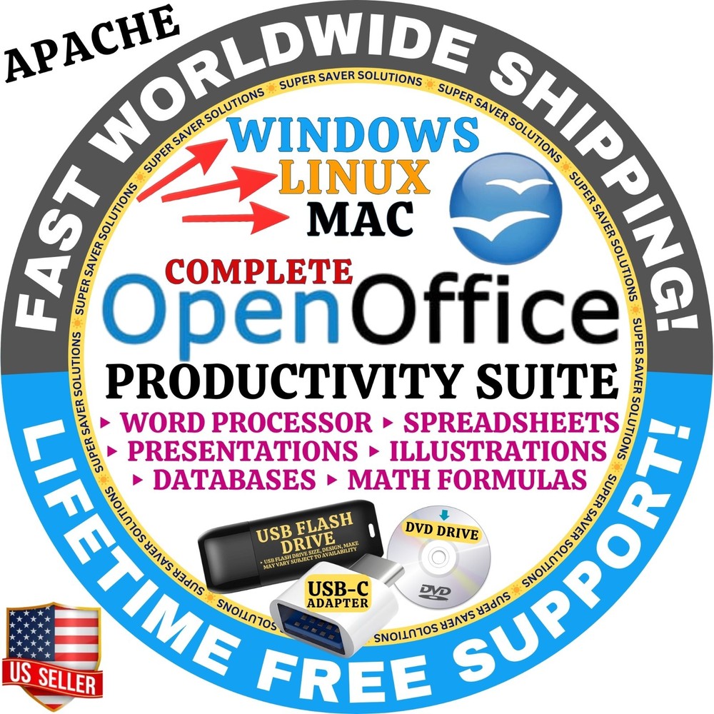 APACHE OPEN OFFICE LATEST BUILDS for WINDOWS / LINUX OS / MAC  | FAST SHIPPING